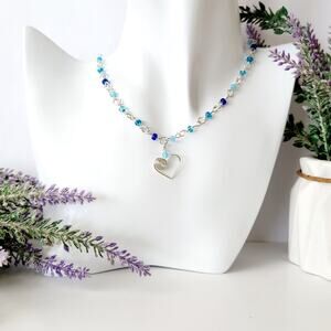 Silver Wire Heart Beaded Necklace